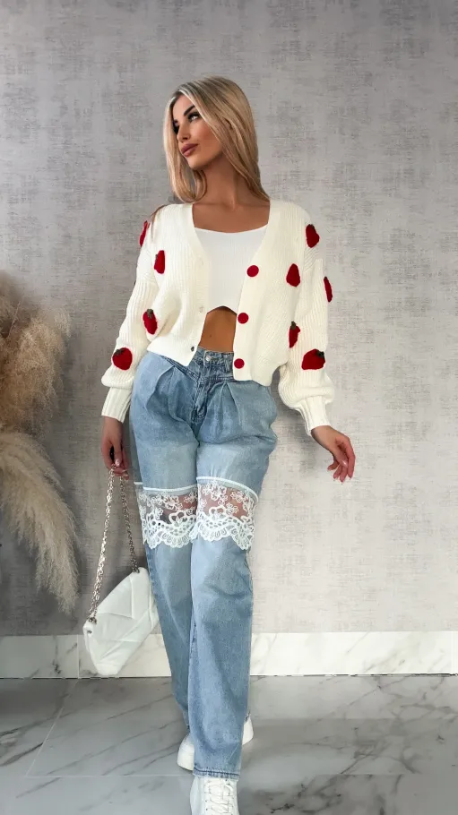 Wiosenny sweter ecru w MALINY zapinany na guziki ONE SIZE - R411A