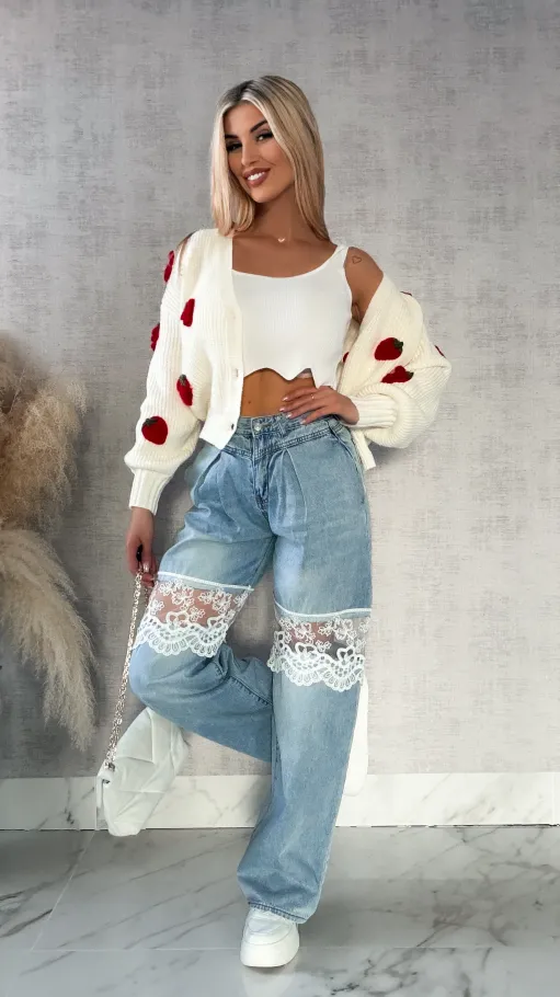 Wiosenny sweter ecru w MALINY zapinany na guziki ONE SIZE - R411A