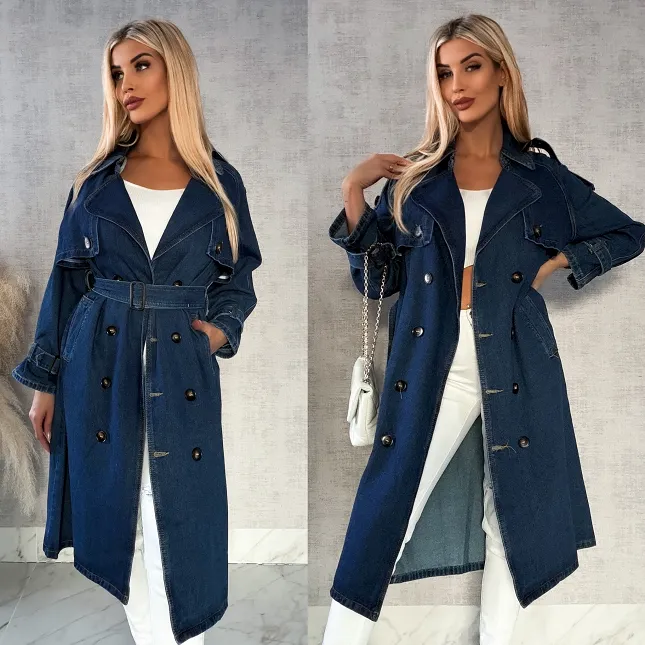 Jeansowy TRENCZ płaszcz na wiosnę DARK BLUE - R159