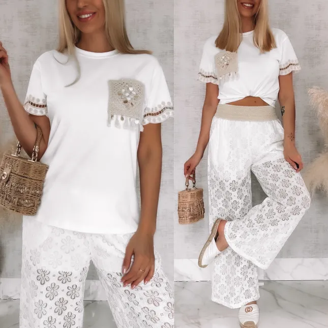 Biała bawełniana bluzka w stylu boho ONE SIZE t-shirt - R810
