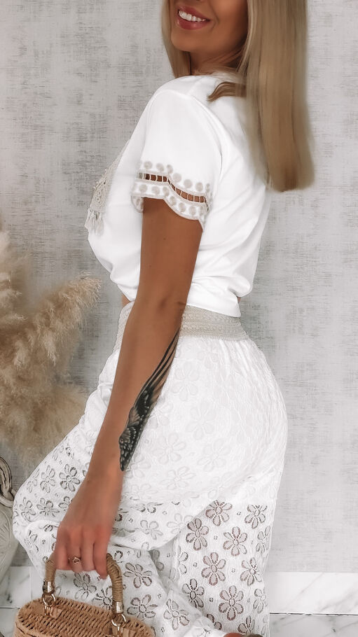 Biała bawełniana bluzka w stylu boho ONE SIZE t-shirt - R810