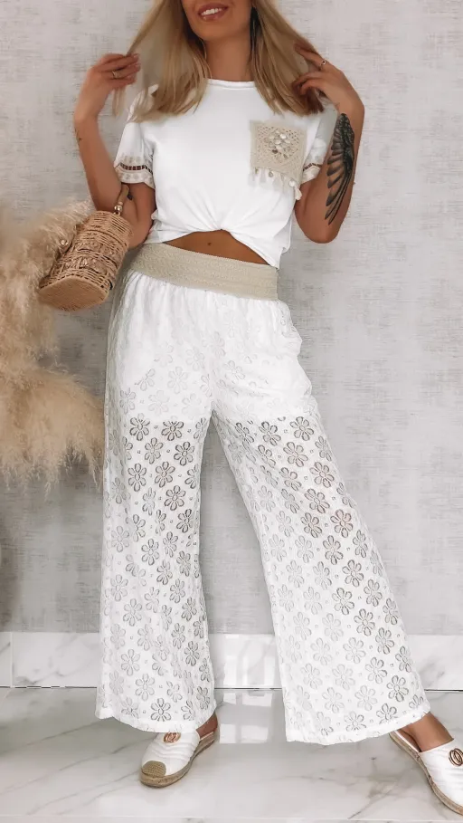 Biała bawełniana bluzka w stylu boho ONE SIZE t-shirt - R810