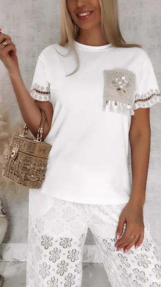 Biała bawełniana bluzka w stylu boho ONE SIZE t-shirt - R810