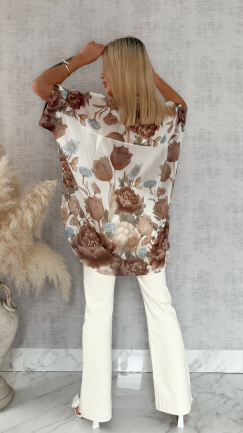 Asymetryczna koszula w brązowe kwiaty ONE SIZE - R897A