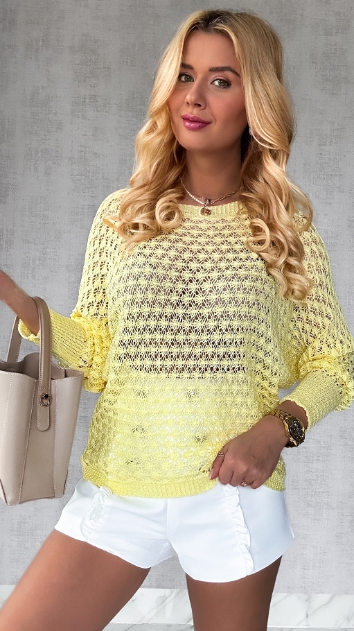 Ażurowy lekki sweterek CYTRYNOWY one size - P314