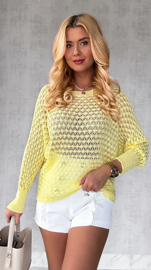 Ażurowy lekki sweterek CYTRYNOWY one size - P314