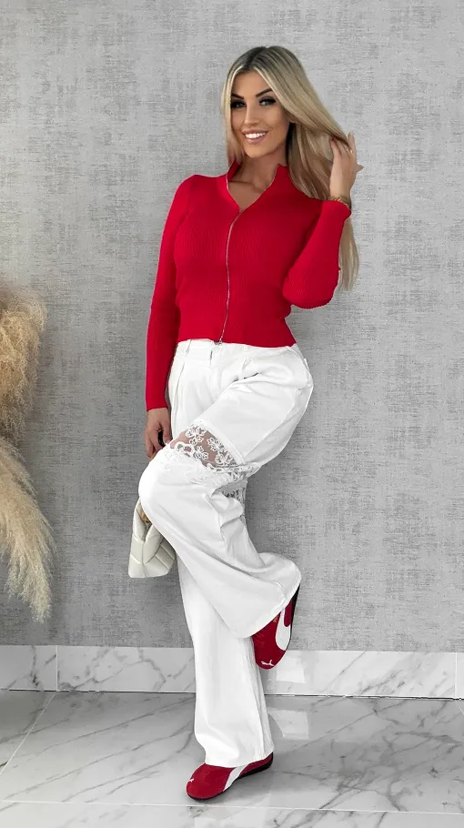 Czerwona dzianinowa bluza na zamek z golfem ONE SIZE wiskoza - R504A