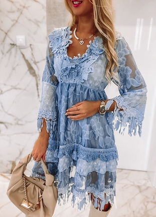 Idealna sukienka na lato w stylu BOHO blue jeans - M011A