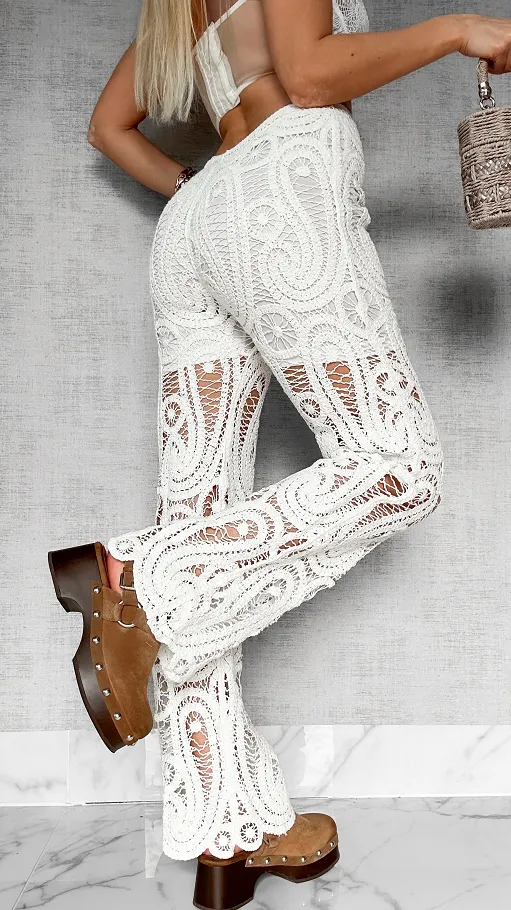 Szydełkowe bawełniane spodnie w kolorze BIAŁYM one size - P684B