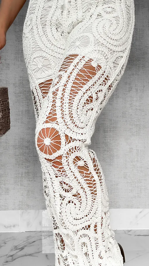 Szydełkowe bawełniane spodnie w kolorze BIAŁYM one size - P684B