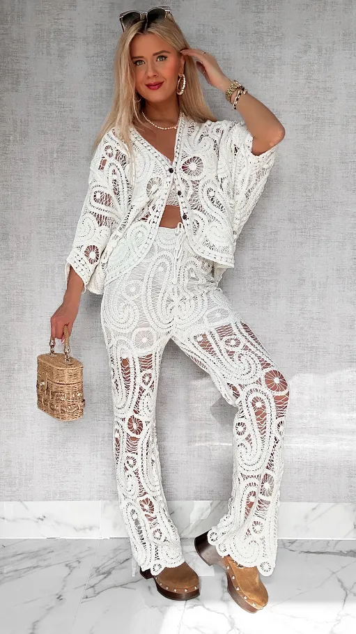 Szydełkowe bawełniane spodnie w kolorze BIAŁYM one size - P684B