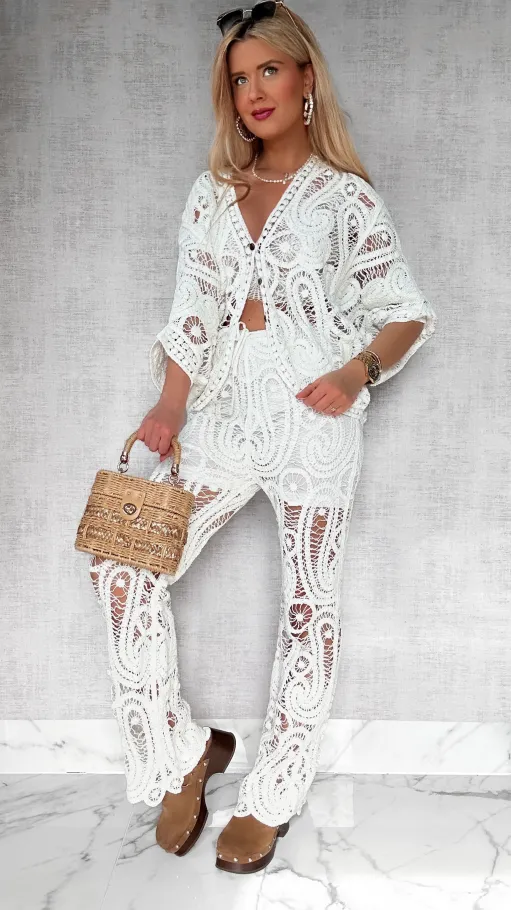 Szydełkowe bawełniane spodnie w kolorze BIAŁYM one size - P684B