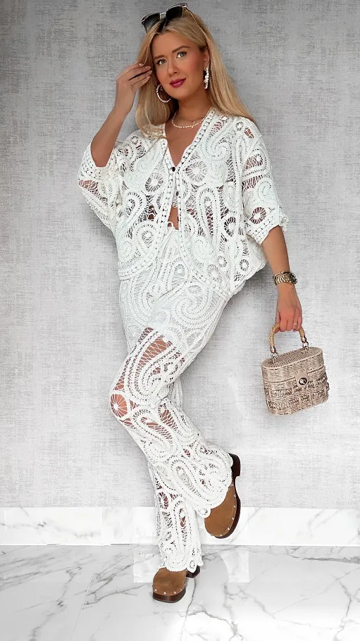 Szydełkowe bawełniane spodnie w kolorze BIAŁYM one size - P684B