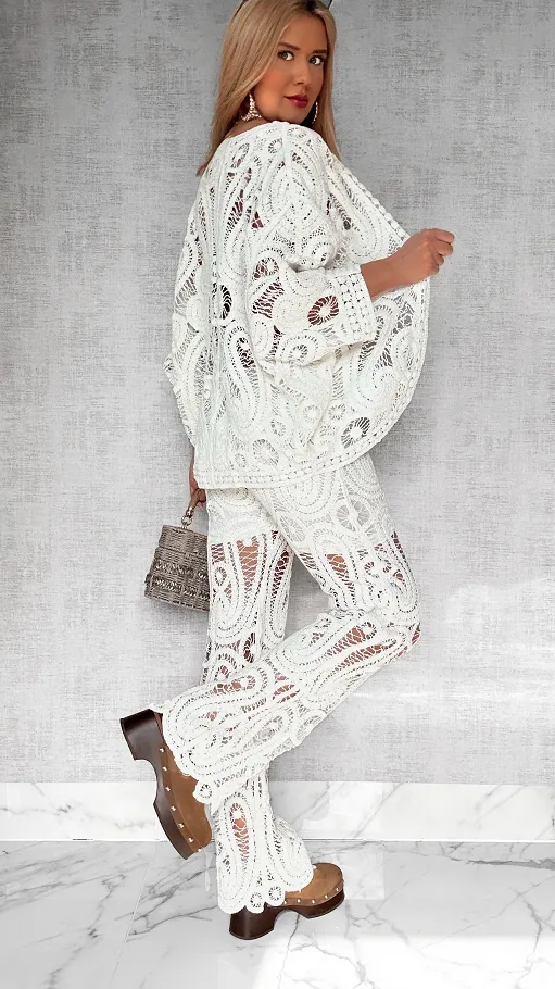 Szydełkowe bawełniane spodnie w kolorze BIAŁYM one size - P684B