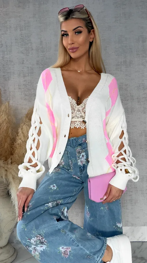 Wiosenny sweter z ażurowymi rękawkami ECRU - R665B