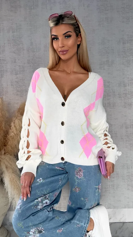 Wiosenny sweter z ażurowymi rękawkami ECRU - R665B