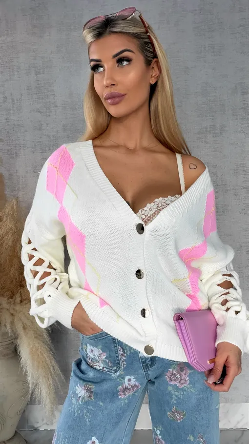 Wiosenny sweter z ażurowymi rękawkami ECRU - R665B