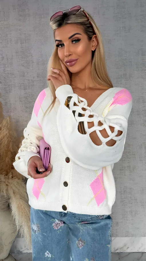 Wiosenny sweter z ażurowymi rękawkami ECRU - R665B