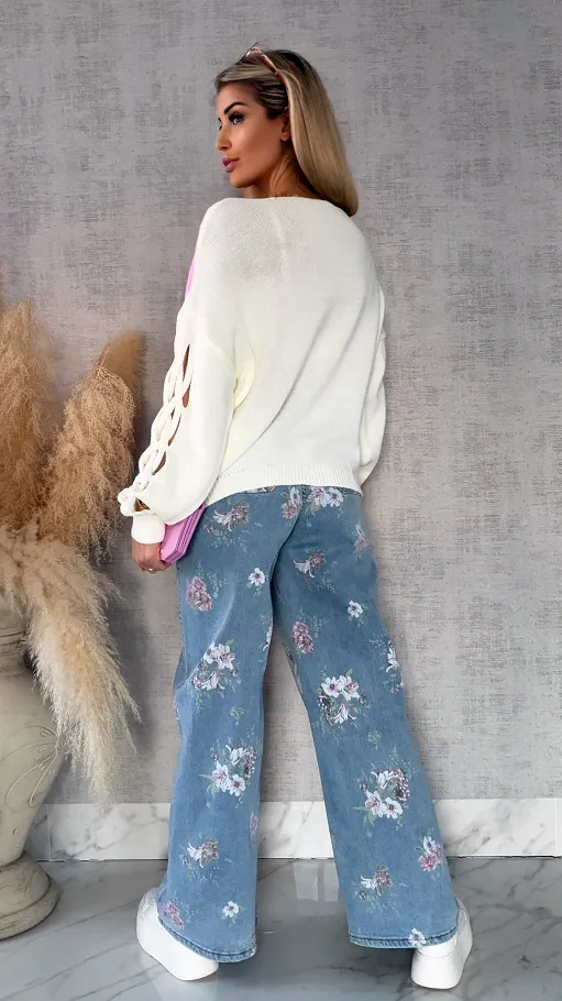 Wiosenny sweter z ażurowymi rękawkami ECRU - R665B