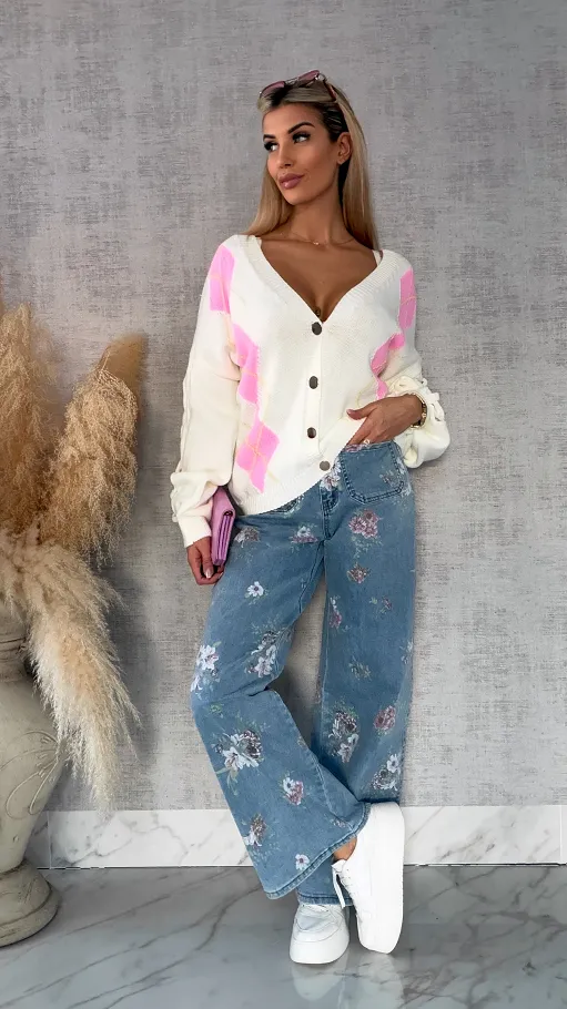 Wiosenny sweter z ażurowymi rękawkami ECRU - R665B