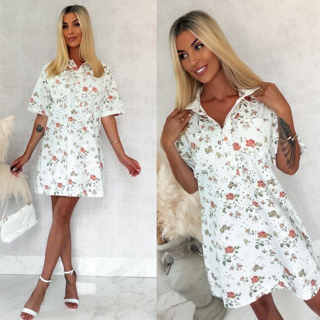 Oryginalna ażurowa sukienka jeansowa w róże ONE SIZE - S175