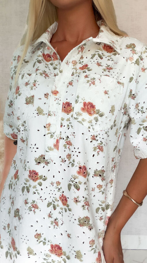 Oryginalna ażurowa sukienka jeansowa w róże ONE SIZE - S175