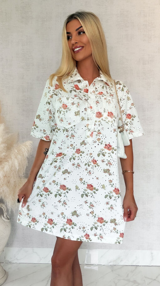 Oryginalna ażurowa sukienka jeansowa w róże ONE SIZE - S175