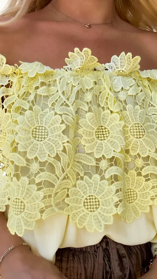 Bluzka hiszpanka w stylu BOHO z wiskozy ONE SIZE kanarkowa - P861B