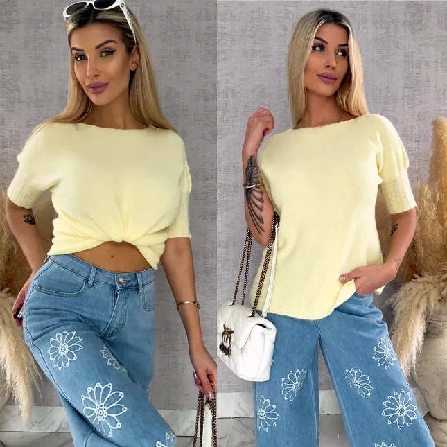 Idealny wiosenny sweter z krótkim rękawem CYTRYNOWY - R660C