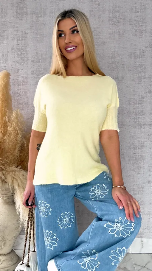 Idealny wiosenny sweter z krótkim rękawem CYTRYNOWY - R660C