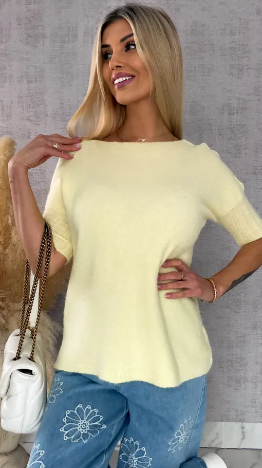 Idealny wiosenny sweter z krótkim rękawem CYTRYNOWY - R660C