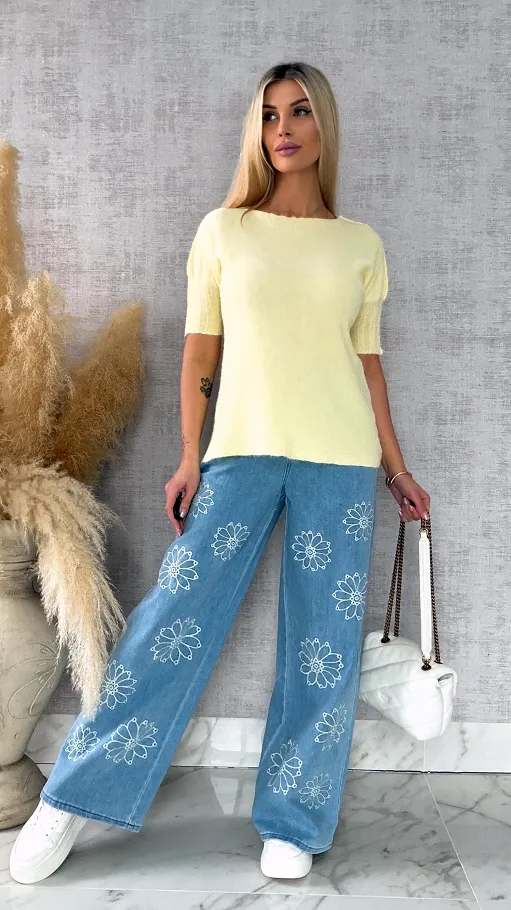 Idealny wiosenny sweter z krótkim rękawem CYTRYNOWY - R660C