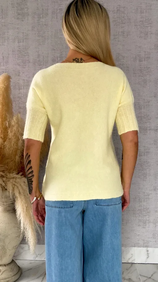 Idealny wiosenny sweter z krótkim rękawem CYTRYNOWY - R660C
