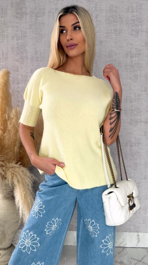 Idealny wiosenny sweter z krótkim rękawem CYTRYNOWY - R660C