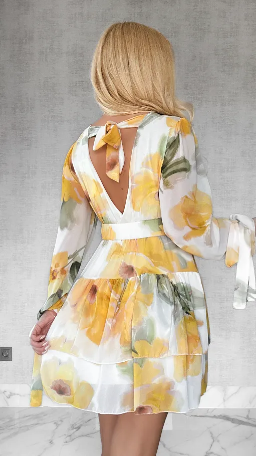 Sukienka w malowane żółte kwiaty z elastycznym paskiem ONE SIZE - P507A