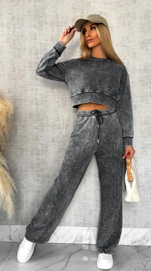 Wiosenny bawełniany komplet DRES szary melanż - R498A