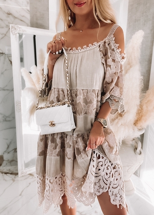 Sukienka hiszpanka w stylu boho BEŻOWA - M009