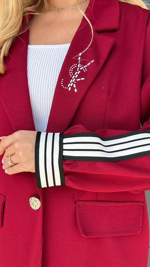 Oryginalny bordowy komplet marynarka + spodnie ONE SIZE - R031D