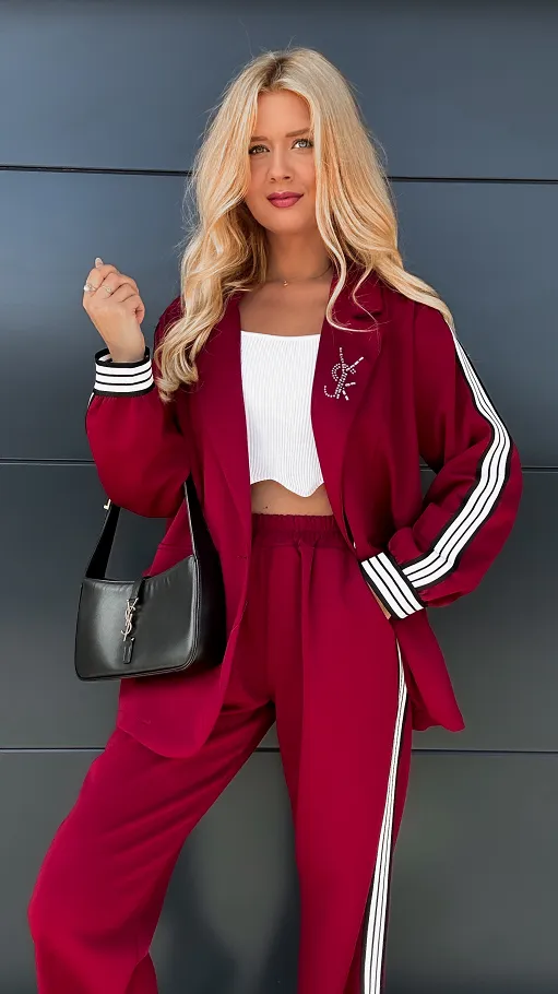 Oryginalny bordowy komplet marynarka + spodnie ONE SIZE - R031D