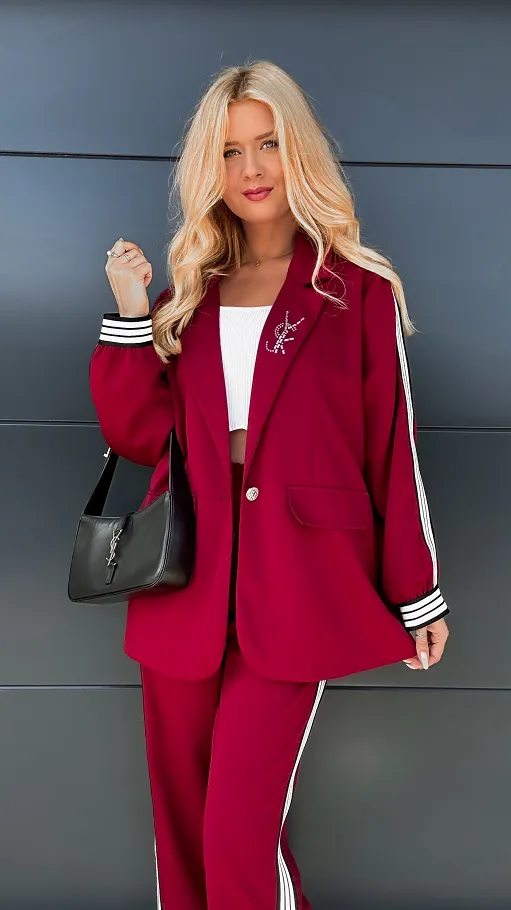 Oryginalny bordowy komplet marynarka + spodnie ONE SIZE - R031D