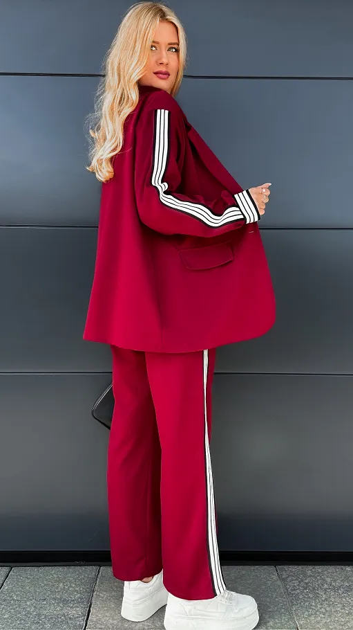 Oryginalny bordowy komplet marynarka + spodnie ONE SIZE - R031D