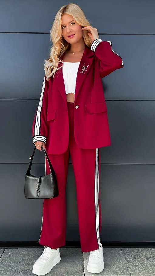 Oryginalny bordowy komplet marynarka + spodnie ONE SIZE - R031D