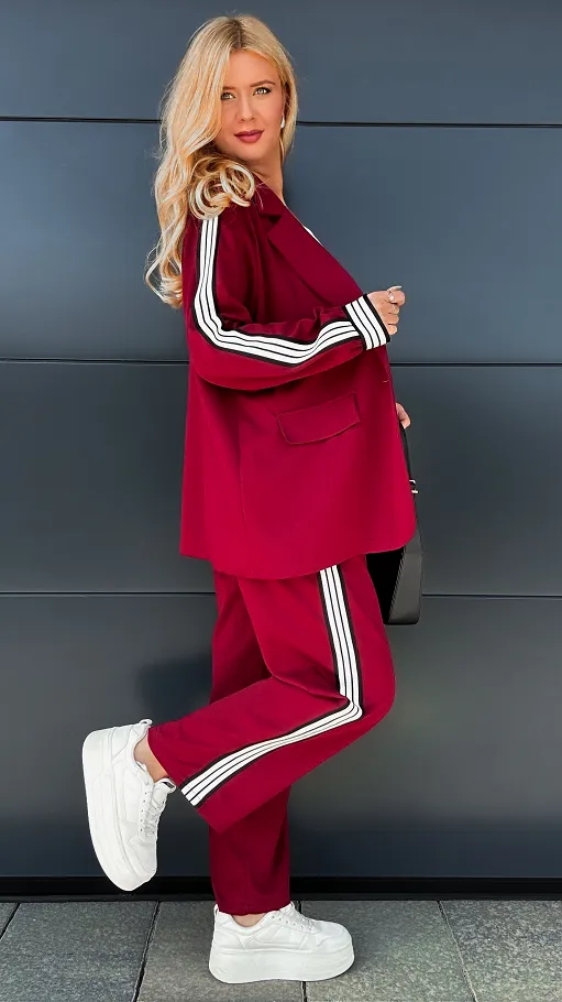 Oryginalny bordowy komplet marynarka + spodnie ONE SIZE - R031D