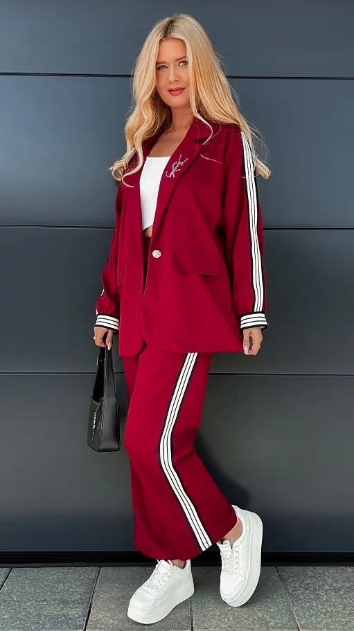 Oryginalny bordowy komplet marynarka + spodnie ONE SIZE - R031D