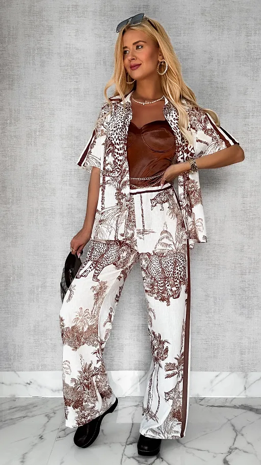 Stylowa lniany komplet CHOCO zwierzęcy wzór ONE SIZE - P746A