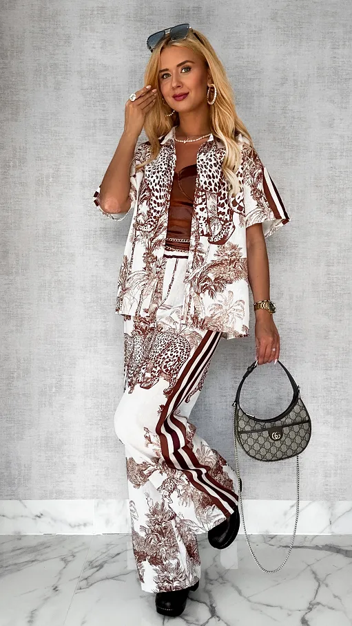 Stylowa lniany komplet CHOCO zwierzęcy wzór ONE SIZE - P746A