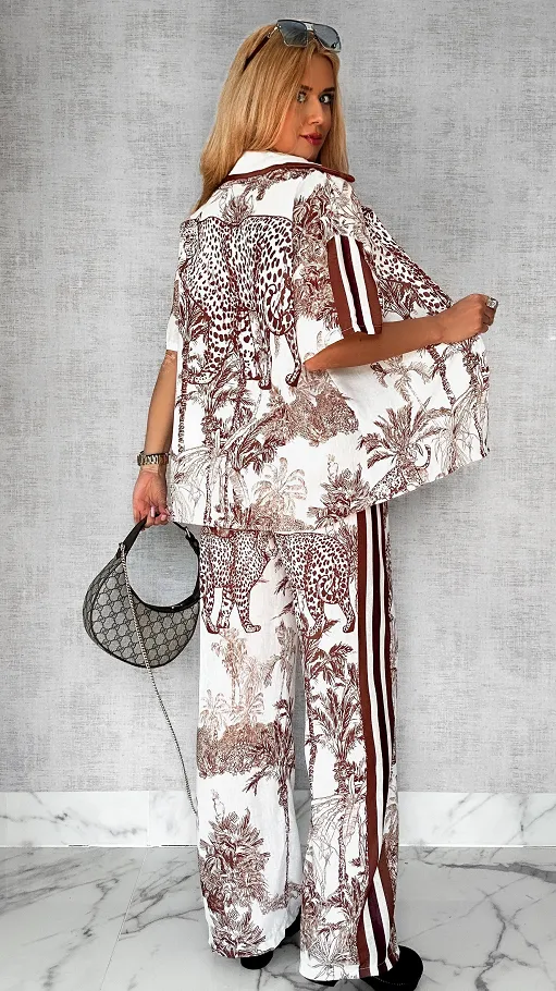 Stylowa lniany komplet CHOCO zwierzęcy wzór ONE SIZE - P746A