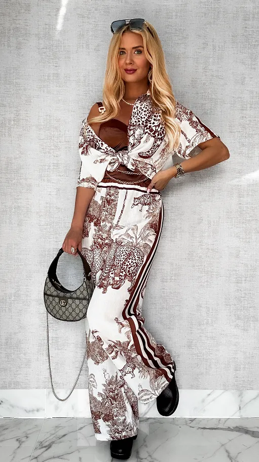 Stylowa lniany komplet CHOCO zwierzęcy wzór ONE SIZE - P746A