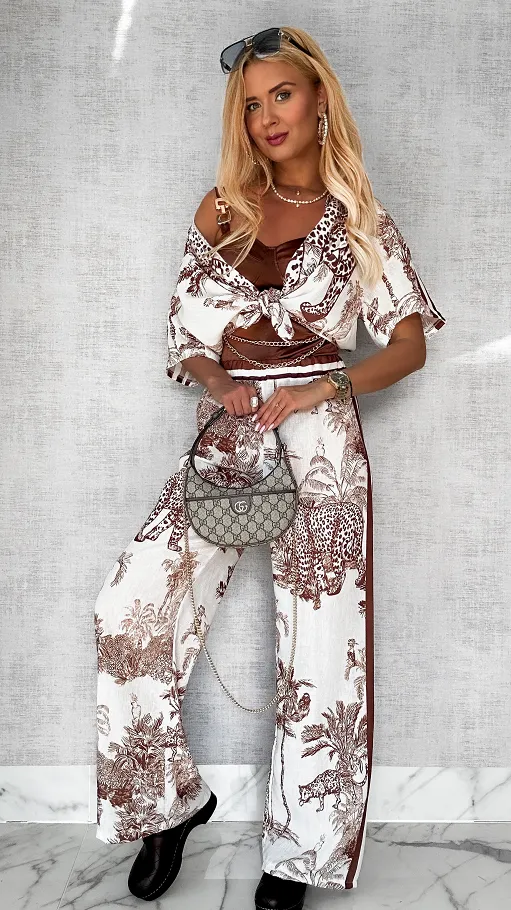 Stylowa lniany komplet CHOCO zwierzęcy wzór ONE SIZE - P746A