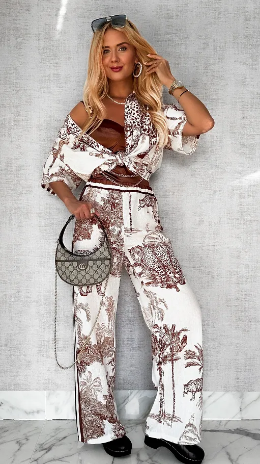 Stylowa lniany komplet CHOCO zwierzęcy wzór ONE SIZE - P746A